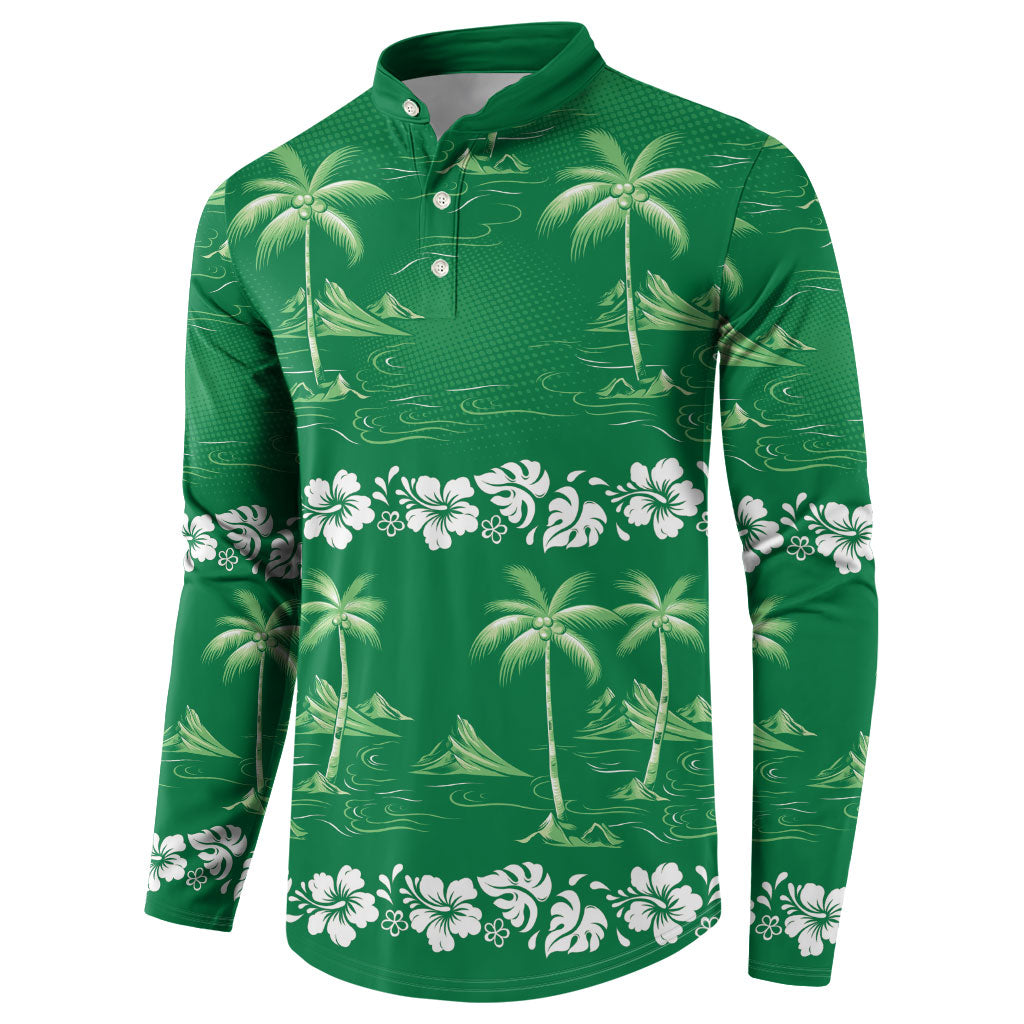 Green Hawaii Palm Tree Hibiscus Button Sweatshirt Fantasy Summer Vibe