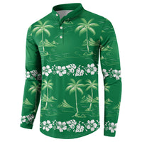 Green Hawaii Palm Tree Hibiscus Button Sweatshirt Fantasy Summer Vibe