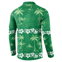 Green Hawaii Palm Tree Hibiscus Button Sweatshirt Fantasy Summer Vibe