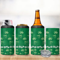 Green Hawaii Palm Tree Hibiscus 4 in 1 Can Cooler Tumbler Fantasy Summer Vibe
