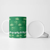 Green Hawaii Palm Tree Hibiscus Ceramic Mug Fantasy Summer Vibe