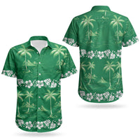 Green Hawaii Palm Tree Hibiscus Couples Matching Mermaid Dress and Hawaiian Shirt Fantasy Summer Vibe LT01 - Polynesian Pride