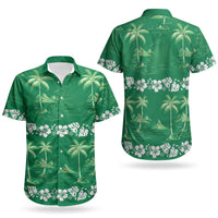 Green Hawaii Palm Tree Hibiscus Couples Matching Off Shoulder Maxi Dress and Hawaiian Shirt Fantasy Summer Vibe LT01 - Polynesian Pride