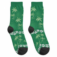 Green Hawaii Palm Tree Hibiscus Crew Socks Fantasy Summer Vibe LT01 - Polynesian Pride