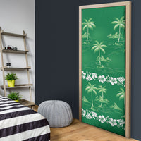 Green Hawaii Palm Tree Hibiscus Door Cover Fantasy Summer Vibe