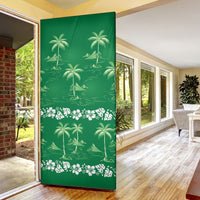 Green Hawaii Palm Tree Hibiscus Door Cover Fantasy Summer Vibe