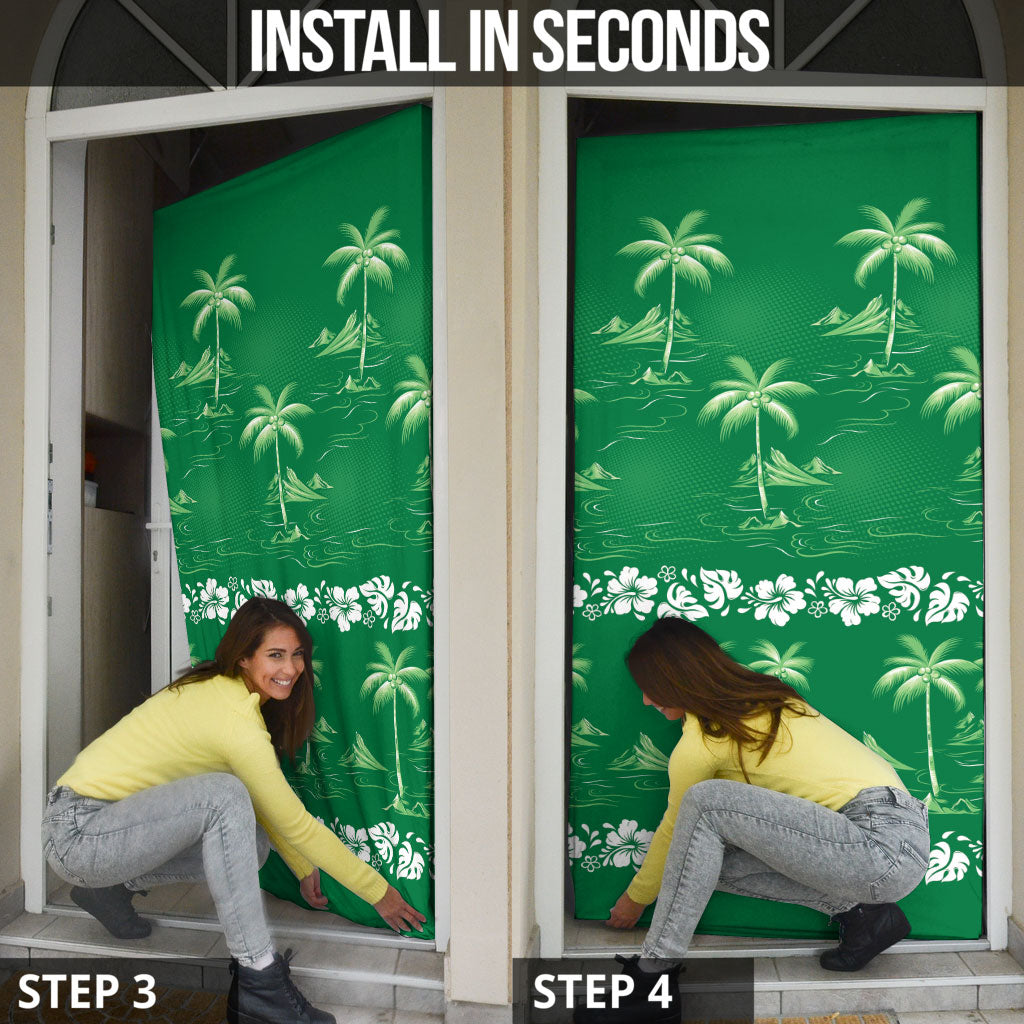 Green Hawaii Palm Tree Hibiscus Door Cover Fantasy Summer Vibe