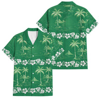 Green Hawaii Palm Tree Hibiscus Family Matching Off Shoulder Maxi Dress and Hawaiian Shirt Fantasy Summer Vibe LT01 Dad's Shirt - Short Sleeve Green - Polynesian Pride