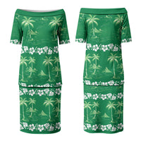 Green Hawaii Palm Tree Hibiscus Family Matching Puletasi and Hawaiian Shirt Fantasy Summer Vibe LT01 Mom's Dress Green - Polynesian Pride