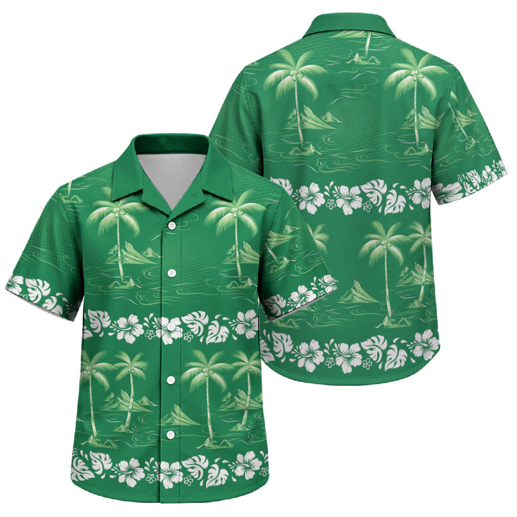 Green Hawaii Palm Tree Hibiscus Family Matching Summer Maxi Dress and Hawaiian Shirt Fantasy Summer Vibe LT01 Son's Shirt Green - Polynesian Pride