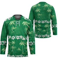 Green Hawaii Palm Tree Hibiscus Hockey Jersey Fantasy Summer Vibe