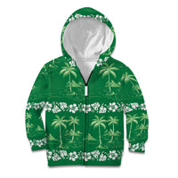 Green Hawaii Palm Tree Hibiscus Kid Hoodie Fantasy Summer Vibe LT01 Zip Hoodie Green - Polynesian Pride