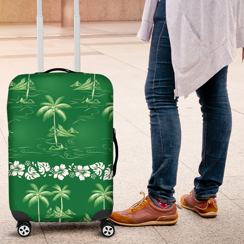 Green Hawaii Palm Tree Hibiscus Luggage Cover Fantasy Summer Vibe