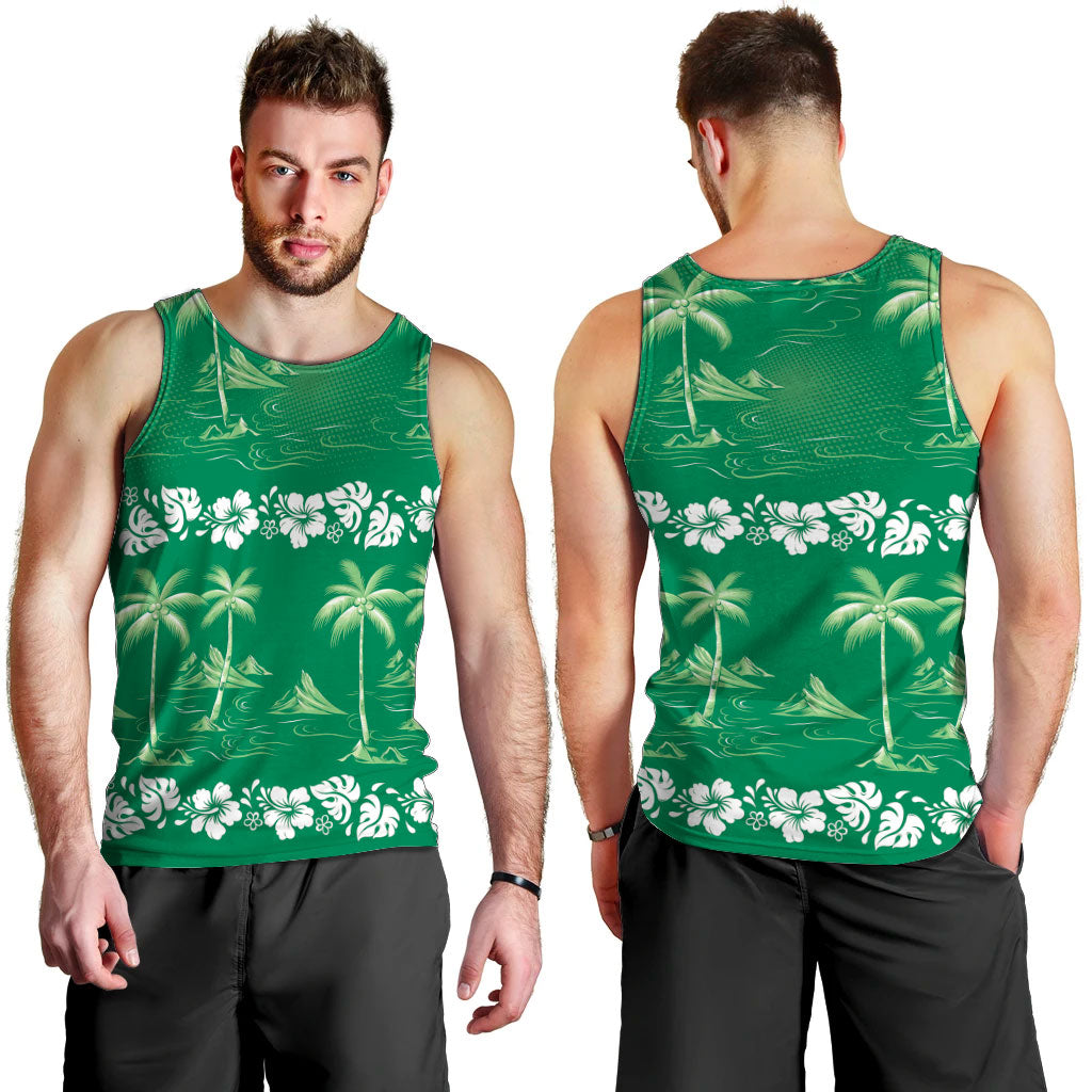 Green Hawaii Palm Tree Hibiscus Men Tank Top Fantasy Summer Vibe LT01 - Polynesian Pride
