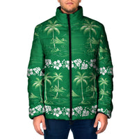 Green Hawaii Palm Tree Hibiscus Padded Jacket Fantasy Summer Vibe