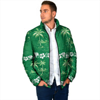 Green Hawaii Palm Tree Hibiscus Padded Jacket Fantasy Summer Vibe