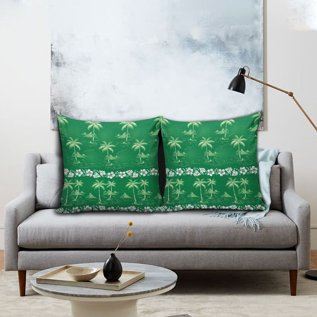 Green Hawaii Palm Tree Hibiscus Pillow Cover Fantasy Summer Vibe LT01 - Polynesian Pride