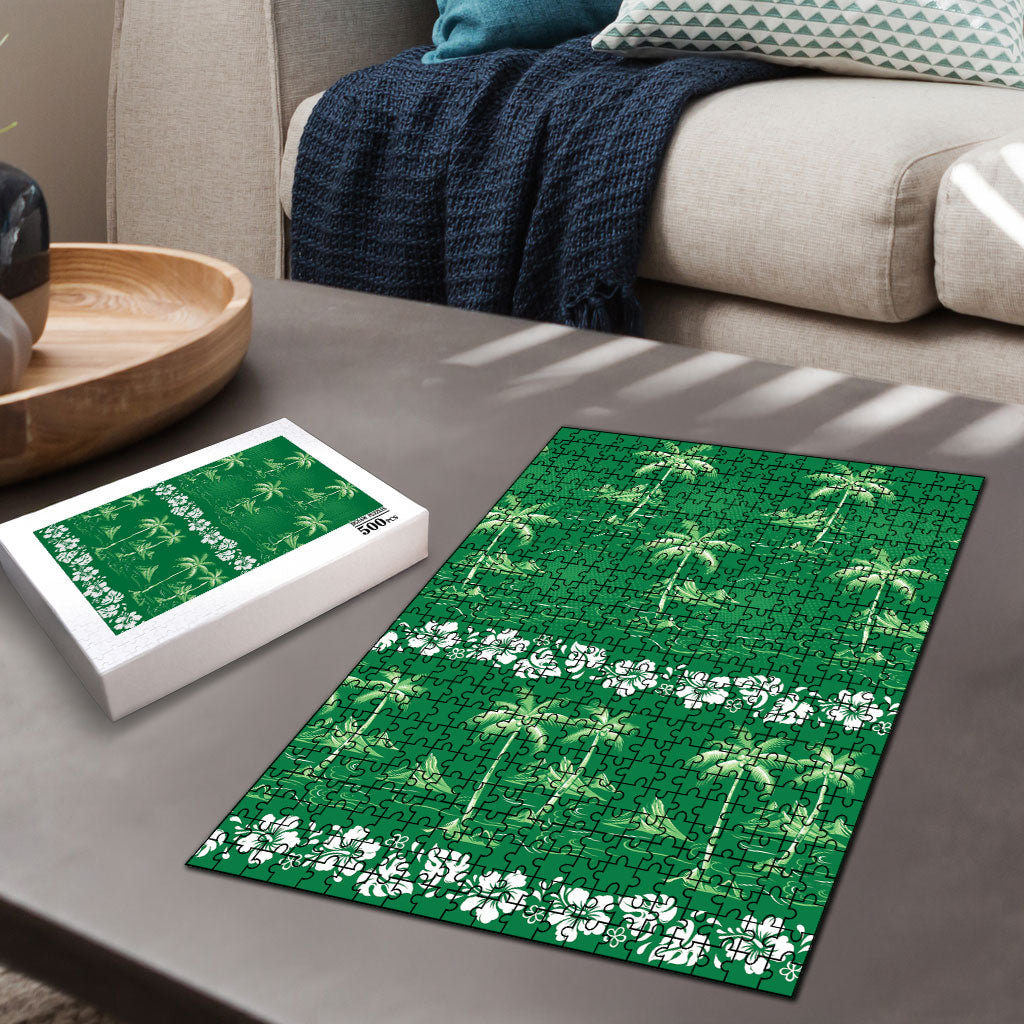 Green Hawaii Palm Tree Hibiscus Puzzle Fantasy Summer Vibe