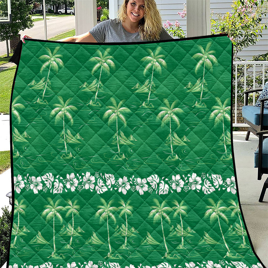 Green Hawaii Palm Tree Hibiscus Quilt Fantasy Summer Vibe