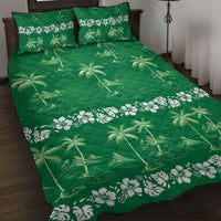 Green Hawaii Palm Tree Hibiscus Quilt Bed Set Fantasy Summer Vibe LT01 Green - Polynesian Pride
