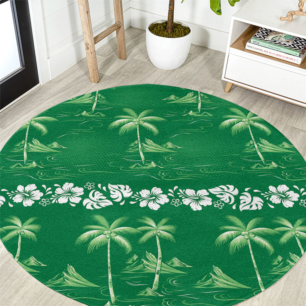 Green Hawaii Palm Tree Hibiscus Round Carpet Fantasy Summer Vibe LT01 Green - Polynesian Pride