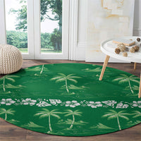 Green Hawaii Palm Tree Hibiscus Round Carpet Fantasy Summer Vibe LT01 - Polynesian Pride