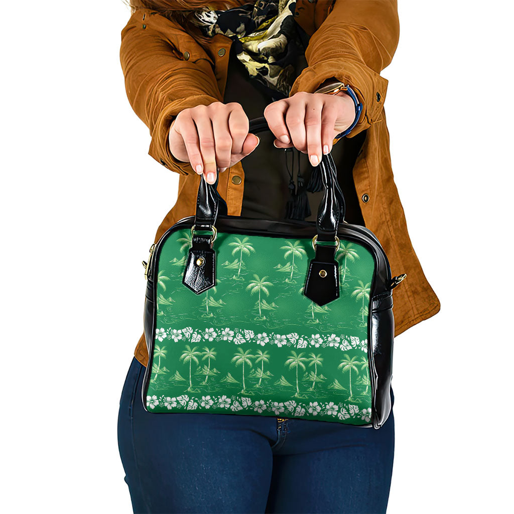 Green Hawaii Palm Tree Hibiscus Shoulder Handbag Fantasy Summer Vibe