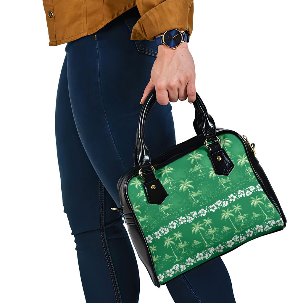 Green Hawaii Palm Tree Hibiscus Shoulder Handbag Fantasy Summer Vibe