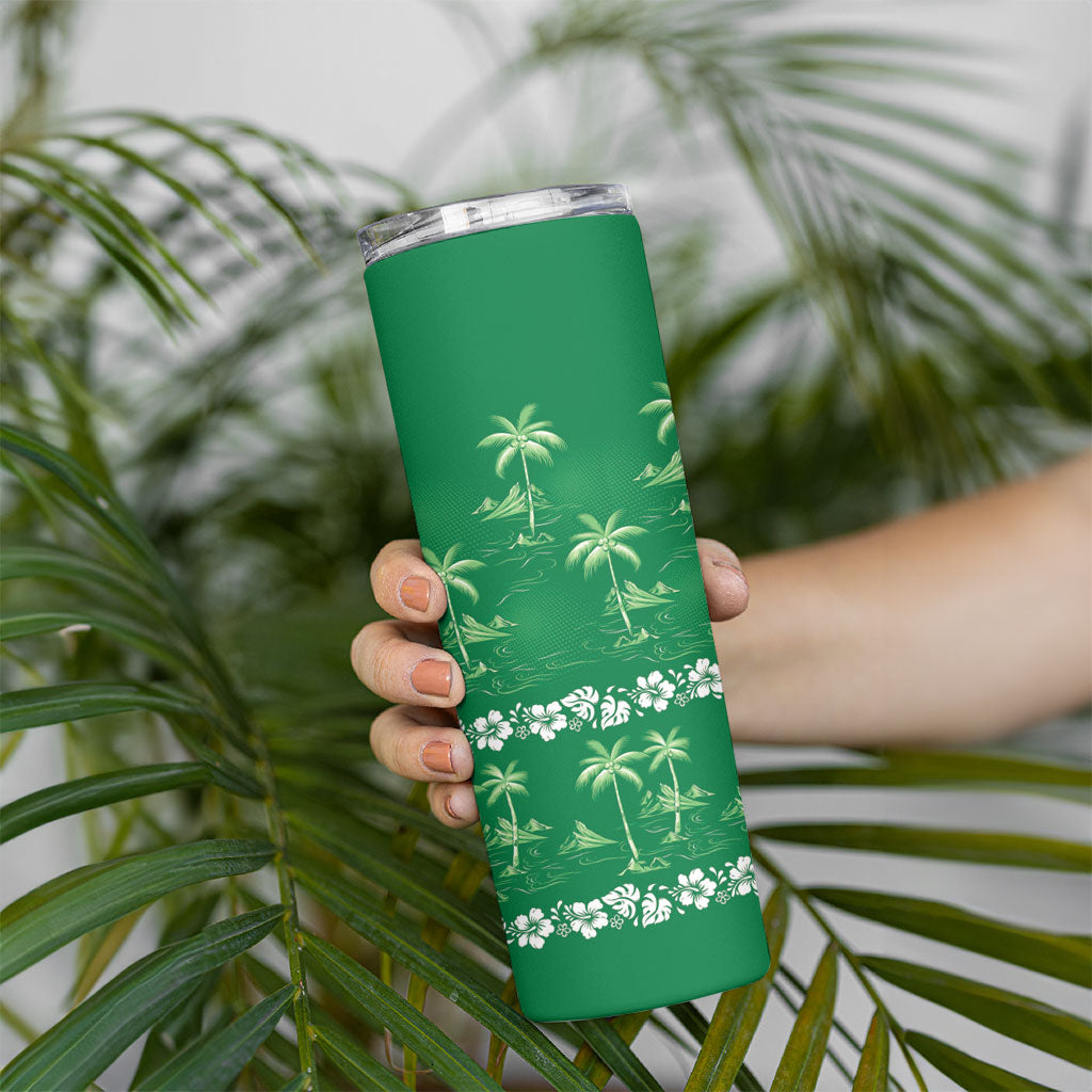 Green Hawaii Palm Tree Hibiscus Skinny Tumbler Fantasy Summer Vibe