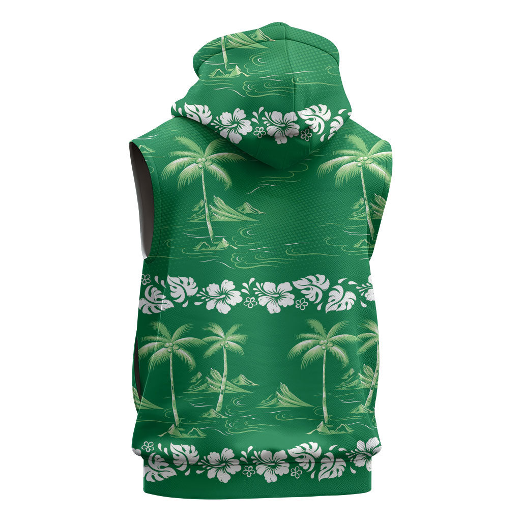 Green Hawaii Palm Tree Hibiscus Sleeveless Zip Hoodie Fantasy Summer Vibe LT01 - Polynesian Pride