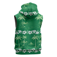 Green Hawaii Palm Tree Hibiscus Sleeveless Zip Hoodie Fantasy Summer Vibe LT01 - Polynesian Pride