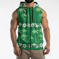 Green Hawaii Palm Tree Hibiscus Sleeveless Zip Hoodie Fantasy Summer Vibe LT01 - Polynesian Pride