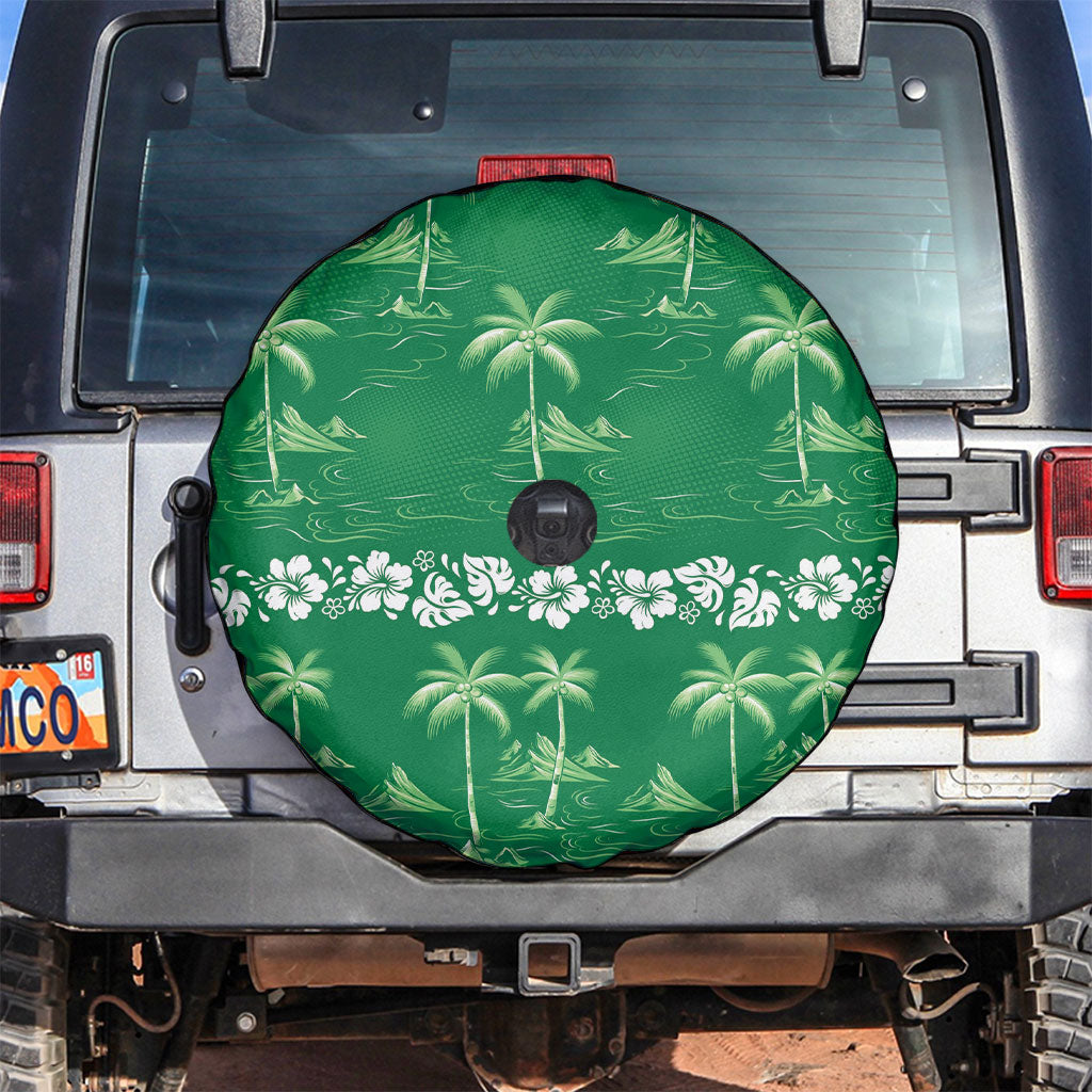 Green Hawaii Palm Tree Hibiscus Spare Tire Cover Fantasy Summer Vibe LT01 Green - Polynesian Pride