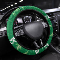 Green Hawaii Palm Tree Hibiscus Steering Wheel Cover Fantasy Summer Vibe LT01 Universal Fit Green - Polynesian Pride