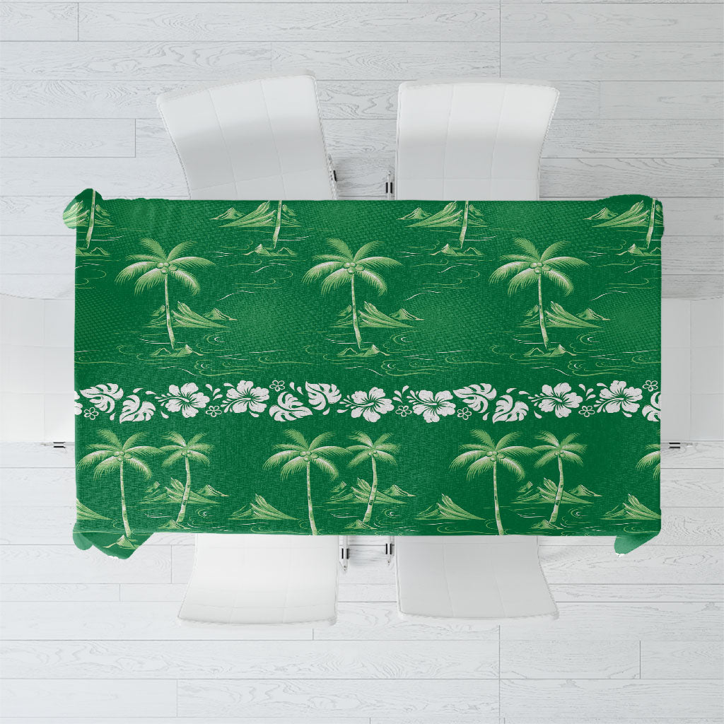 Green Hawaii Palm Tree Hibiscus Tablecloth Fantasy Summer Vibe