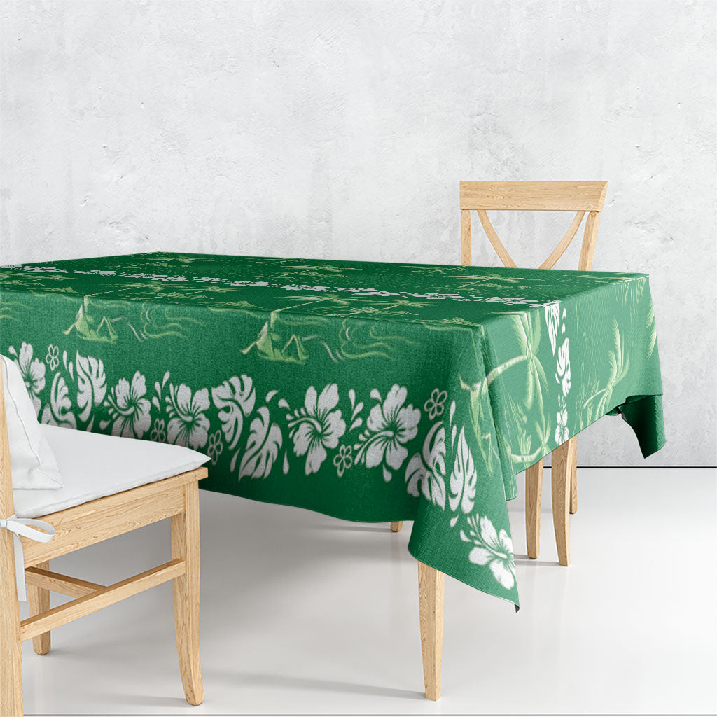 Green Hawaii Palm Tree Hibiscus Tablecloth Fantasy Summer Vibe