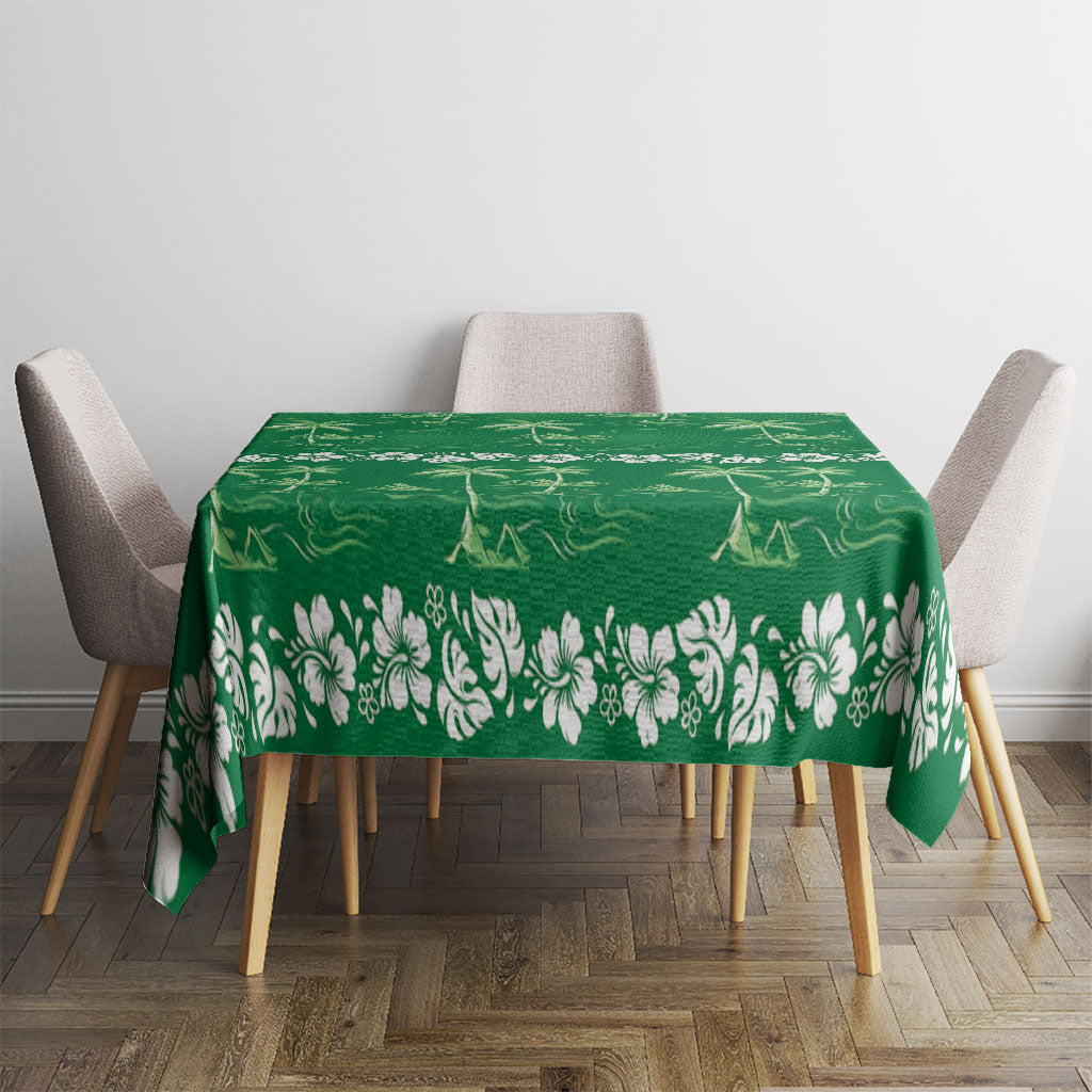 Green Hawaii Palm Tree Hibiscus Tablecloth Fantasy Summer Vibe