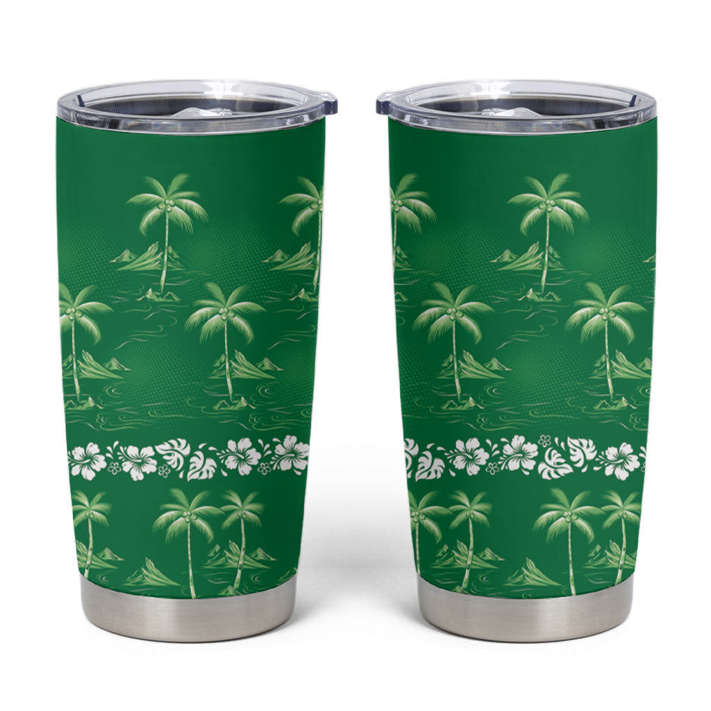 Green Hawaii Palm Tree Hibiscus Tumbler Cup Fantasy Summer Vibe LT01 Green - Polynesian Pride