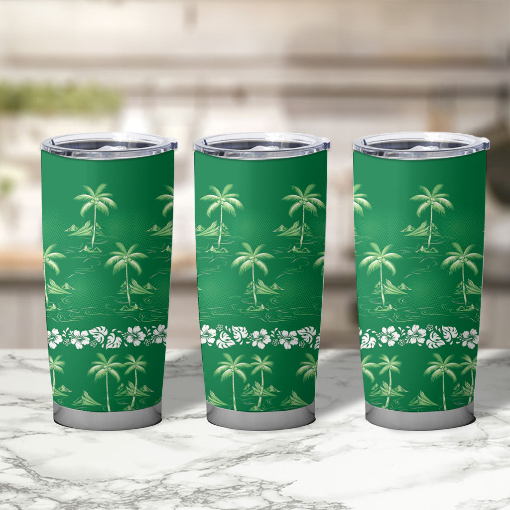 Green Hawaii Palm Tree Hibiscus Tumbler Cup Fantasy Summer Vibe LT01 - Polynesian Pride