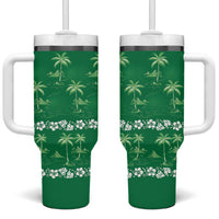 Green Hawaii Palm Tree Hibiscus Tumbler With Handle Fantasy Summer Vibe