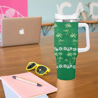 Green Hawaii Palm Tree Hibiscus Tumbler With Handle Fantasy Summer Vibe