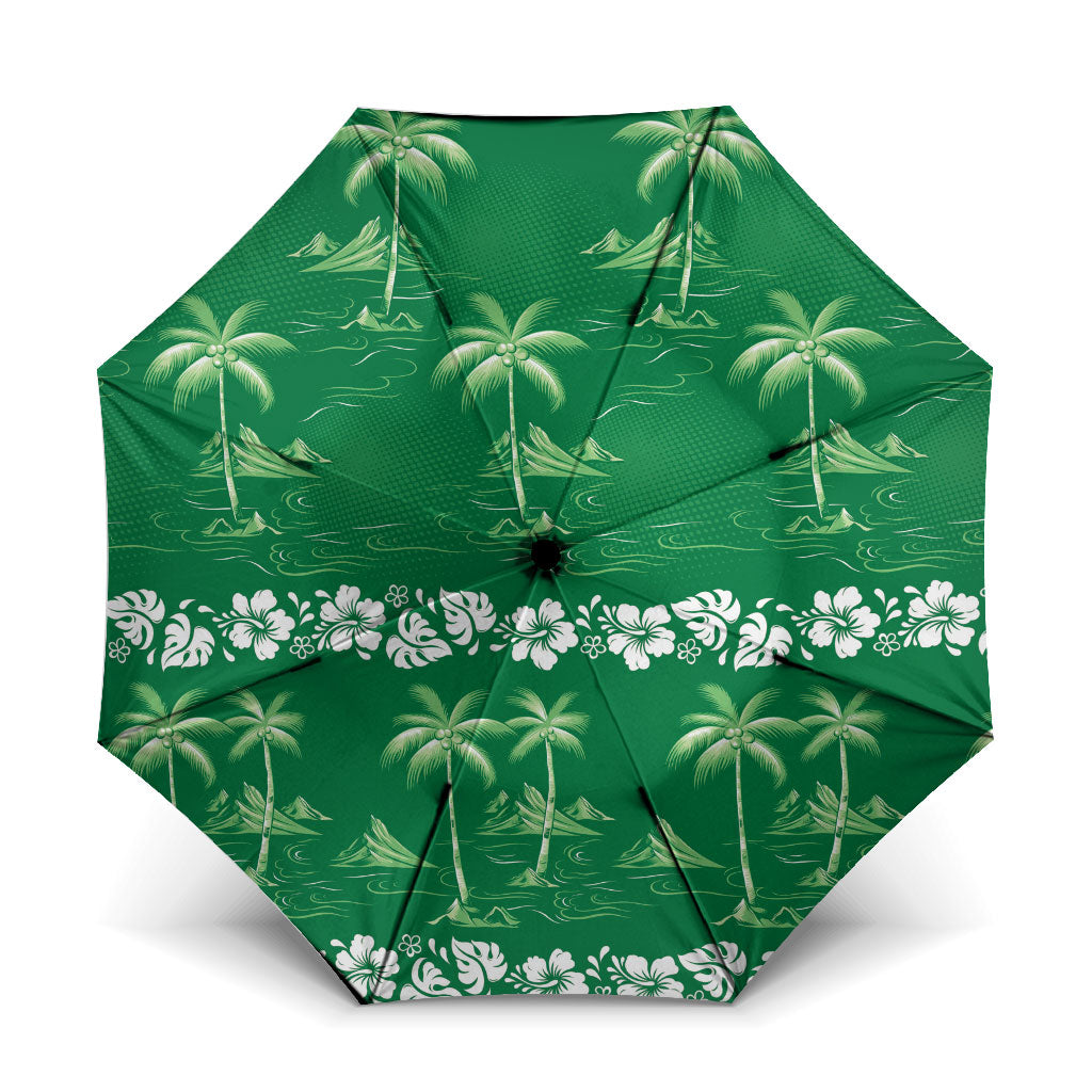 Green Hawaii Palm Tree Hibiscus Umbrella Fantasy Summer Vibe