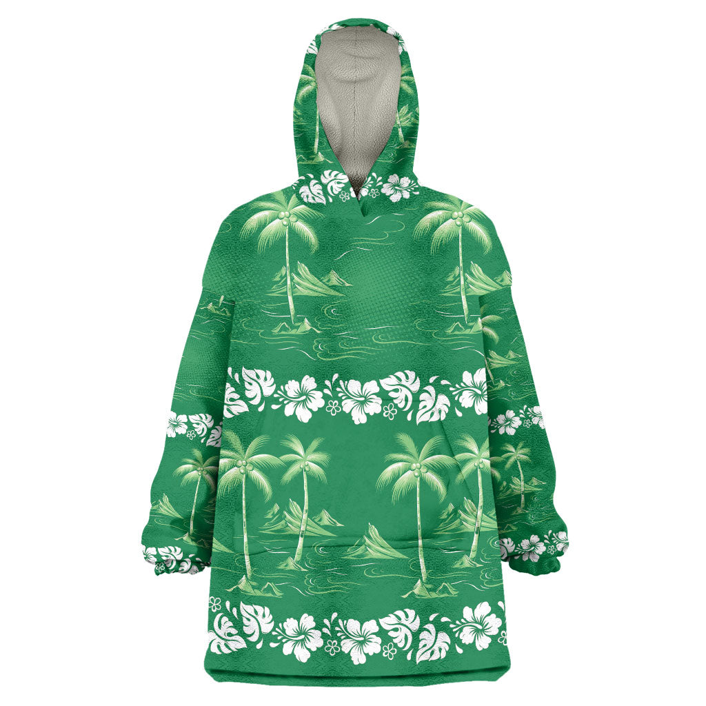 Green Hawaii Palm Tree Hibiscus Wearable Blanket Hoodie Fantasy Summer Vibe