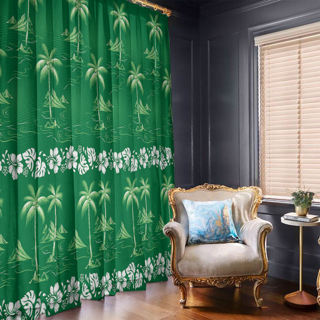 Green Hawaii Palm Tree Hibiscus Window Curtain Fantasy Summer Vibe LT01 - Polynesian Pride