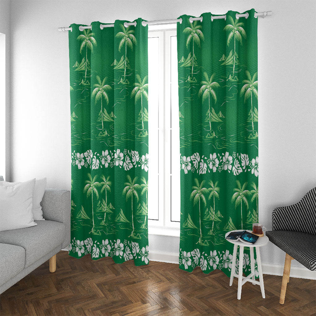 Green Hawaii Palm Tree Hibiscus Window Curtain Fantasy Summer Vibe LT01 With Grommets Green - Polynesian Pride