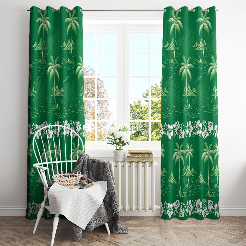 Green Hawaii Palm Tree Hibiscus Window Curtain Fantasy Summer Vibe LT01 - Polynesian Pride