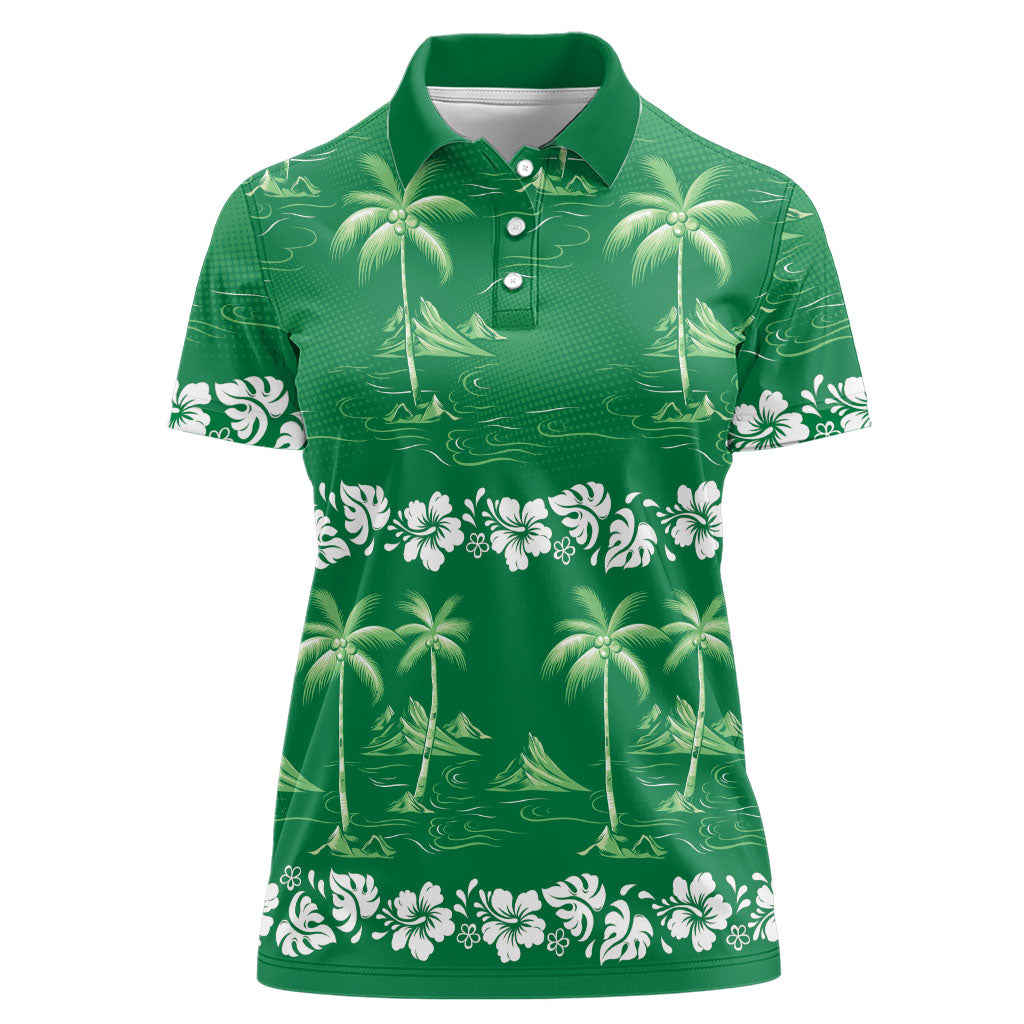 Green Hawaii Palm Tree Hibiscus Women Polo Shirt Fantasy Summer Vibe LT01 Female Green - Polynesian Pride