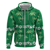 Green Hawaii Palm Tree Hibiscus Zip Hoodie Fantasy Summer Vibe