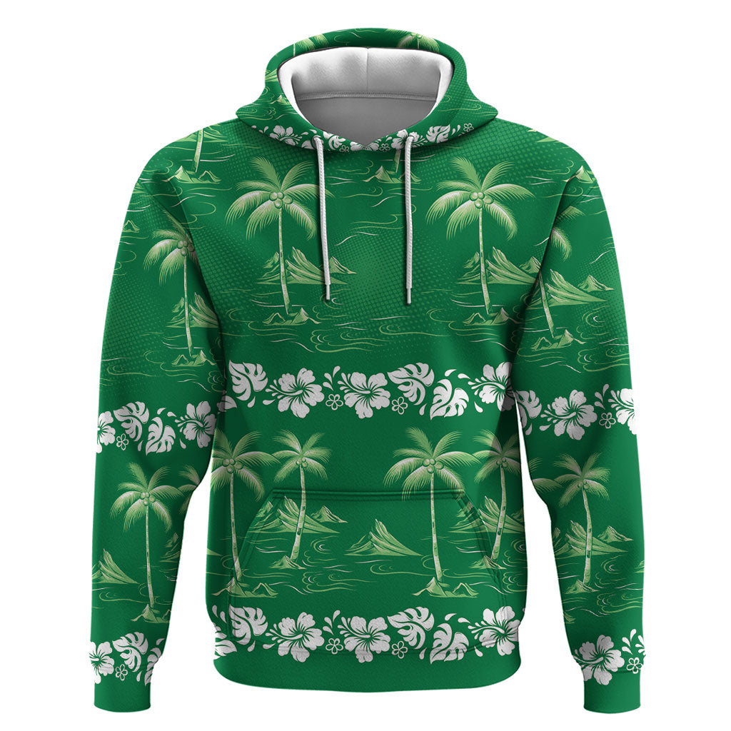Green Hawaii Palm Tree Hibiscus Zip Hoodie Fantasy Summer Vibe