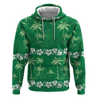 Green Hawaii Palm Tree Hibiscus Zip Hoodie Fantasy Summer Vibe